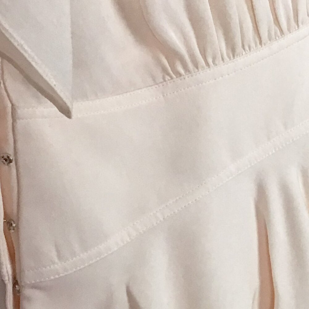 Rebecca Taylor - Pale Pink Short Sleeve Ruffled Silk Blouse w Embroidered Trim - Picture 7 of 13